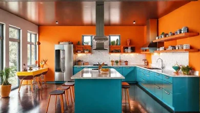 Açık mutfak tasarımı, misafir ağırlamak için ideal renk ve davetkar atmosfer önerileri.