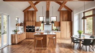Modern açık mutfaklarda ahşap detaylar ve renk uyumu için stil rehberi.