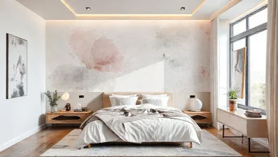 Duvar kağıdıyla tasarlanmış modern yatak odası. 2026 trendlerine uygun ilham veren dekorasyon modelleri.