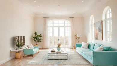 Evlere ferahlık katan açık ve pastel tonlarda dekore edilmiş şık bir oda.