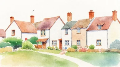 Huzurlu evler için sakinleştirici 5 boya tonunu sergileyen estetik iç mekan tasarımı.