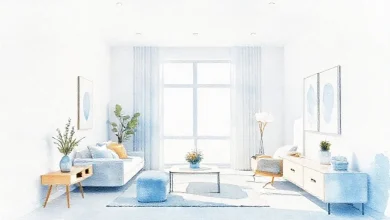 Açık mavi rengin küçük bir odayı ferah ve geniş gösteren etkisi, 2026 akıllı tasarım çözümleri.