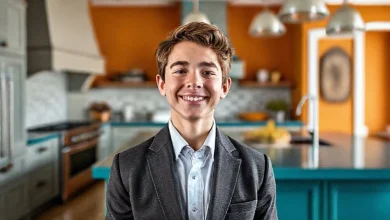 Modern mutfak, 2026 trend ada tezgahı ve duvar rengi uyumu. Şık ve ferah mutfak tasarımı.