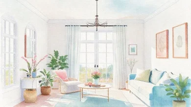 Pastel tonlarda dekore edilmiş, huzur veren aydınlık bir yaşam alanı. Açık renklerin ev dekorasyonuna etkisi.