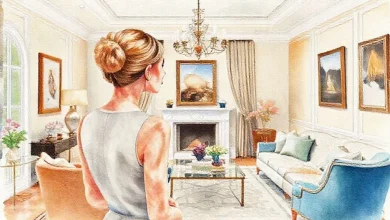 Uyumlu renklerle dekore edilmiş modern salon. Duvar renkleri, mobilya ve aksesuarlarla oluşturulmuş estetik bir mekan.