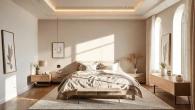 2026 yatak odası nötr renk paletleri ile dingin bir atmosfer. Modern ve huzurlu iç mekan tasarımı örnekleri.