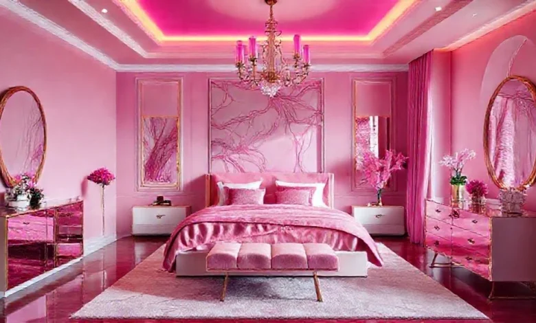 2026'nın trend pembe tonlarıyla dekore edilmiş, romantik ve huzurlu bir yatak odası görüntüsü.